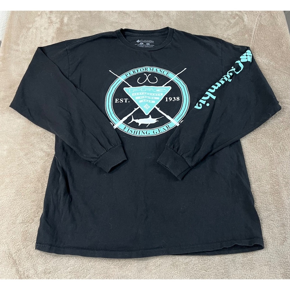 Columbia PFG T-Shirt Men Large Black Graphic Fishing Outdoors long-sleeve EUC